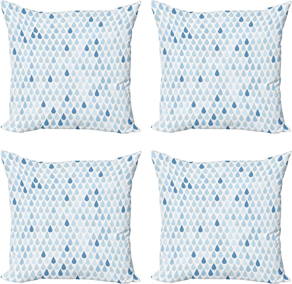 ABAKUHAUS Blau und weiß Kissenbezug Set (4 Stück), Regentropfen weiß Navy, Moderner Doppelseitiger Digitaldruck, 60 cm x 60 cm, Hellblau
