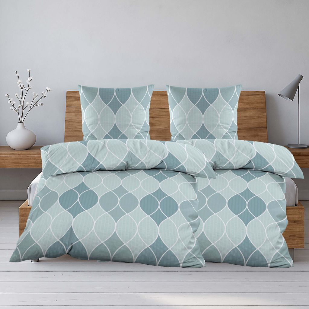 Seersucker Bettwäsche Salbei Grün 135x200cm Polyester Wellenmuster Bügelfrei