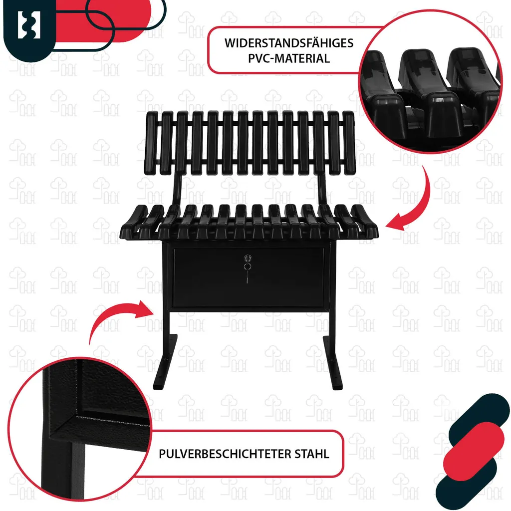 Banc de parc résistant aux intempéries avec rangement pour outils