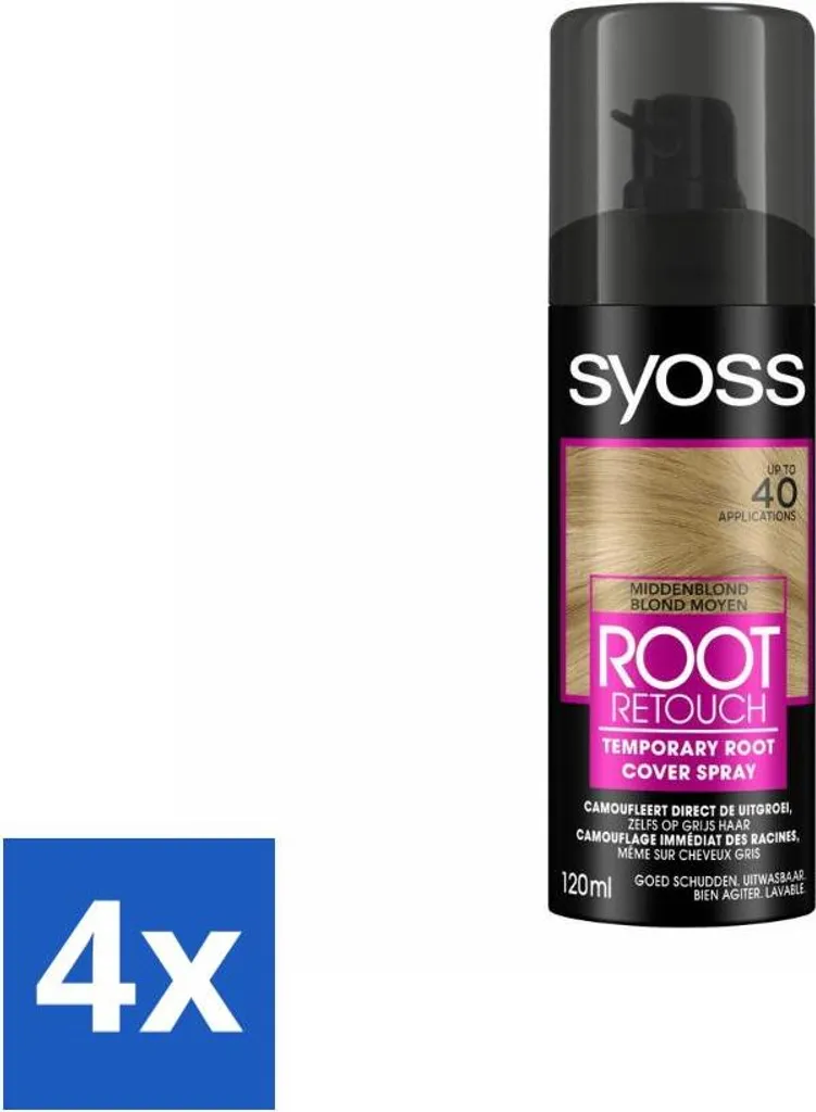 SYOSS Spray Radici Biondo Medio - Copertura Capelli Bianchi 4 Pezzi