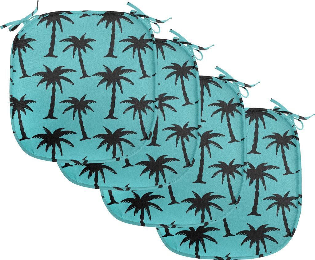ABAKUHAUS Palme Polster für Esszimmerstühle, Silhouetten auf Blau, Dekoratives wasserfestes Kissen mit Riemen für Küchensitze, 40 cm x 40 cm-4e...