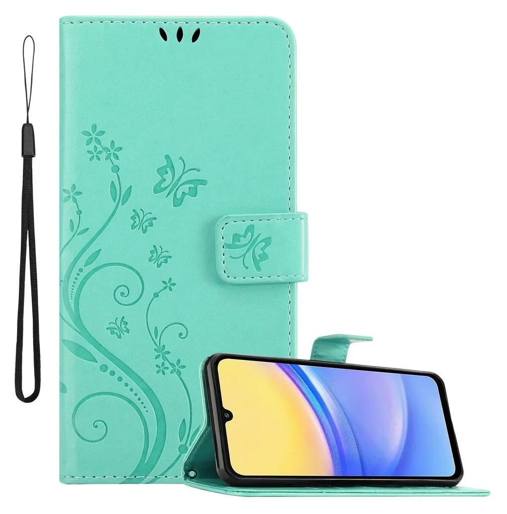 Cadorabo cover per Samsung Galaxy A16 cover in FLORAL TURQUOISE cover protettiva in design floreale con chiusura magnetica, funzione stand e slot per carte Book Case Cover