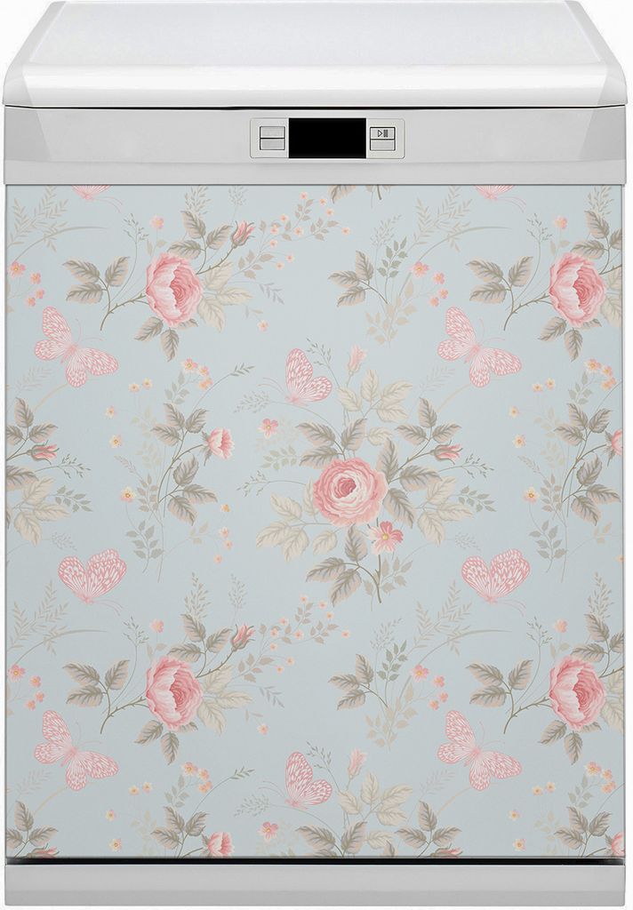 Magnet für Spülmaschine Abwaschbar 60x70 cm Magnet für Spülmaschine Magnetmatte Nachbildung - Rosen und Schmetterlinge