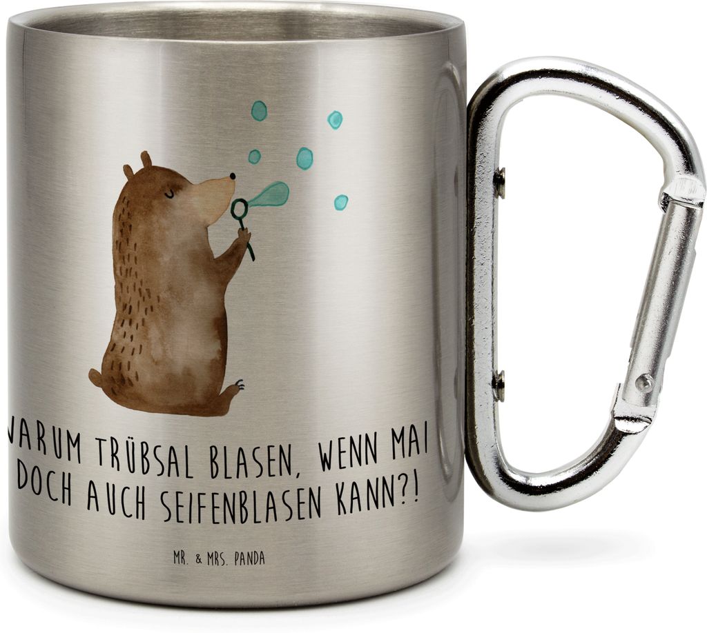 Mr. & Mrs. Panda Thermobecher Bär Seifenblasen - Transparent - Geschenk, Teddy, Lustig Sein Glücklich Traurig Happy, karabiner tasse, Edelstahl, ...