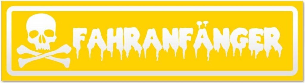 Kiwistar - Autoaufkleber - Gelb - 20 x 5,3 cm - Fahranfänger Schädel invertiert - Hinweis Aufkleber Sticker für Auto, Kfz, Fahrrad, PKW, LKW