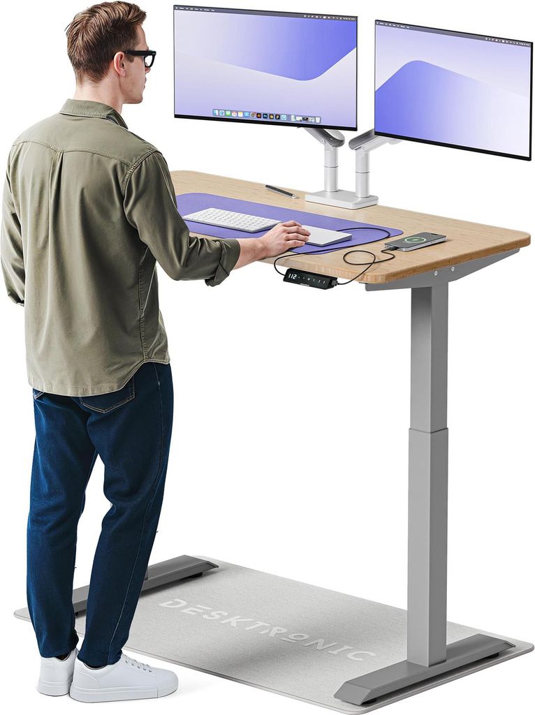 Desktronic HomeOne Elektrisch höhenverstellbarer Schreibtisch 120x60cm Bambus/Grau mit Memory-Funktion, Anti-Kollisions Technologie, USB-A und USB...