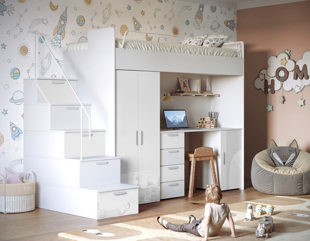 Etagenbett TOMI 4s, Hochglanz Kinderbett Hochbett, OHNE Produktbild 