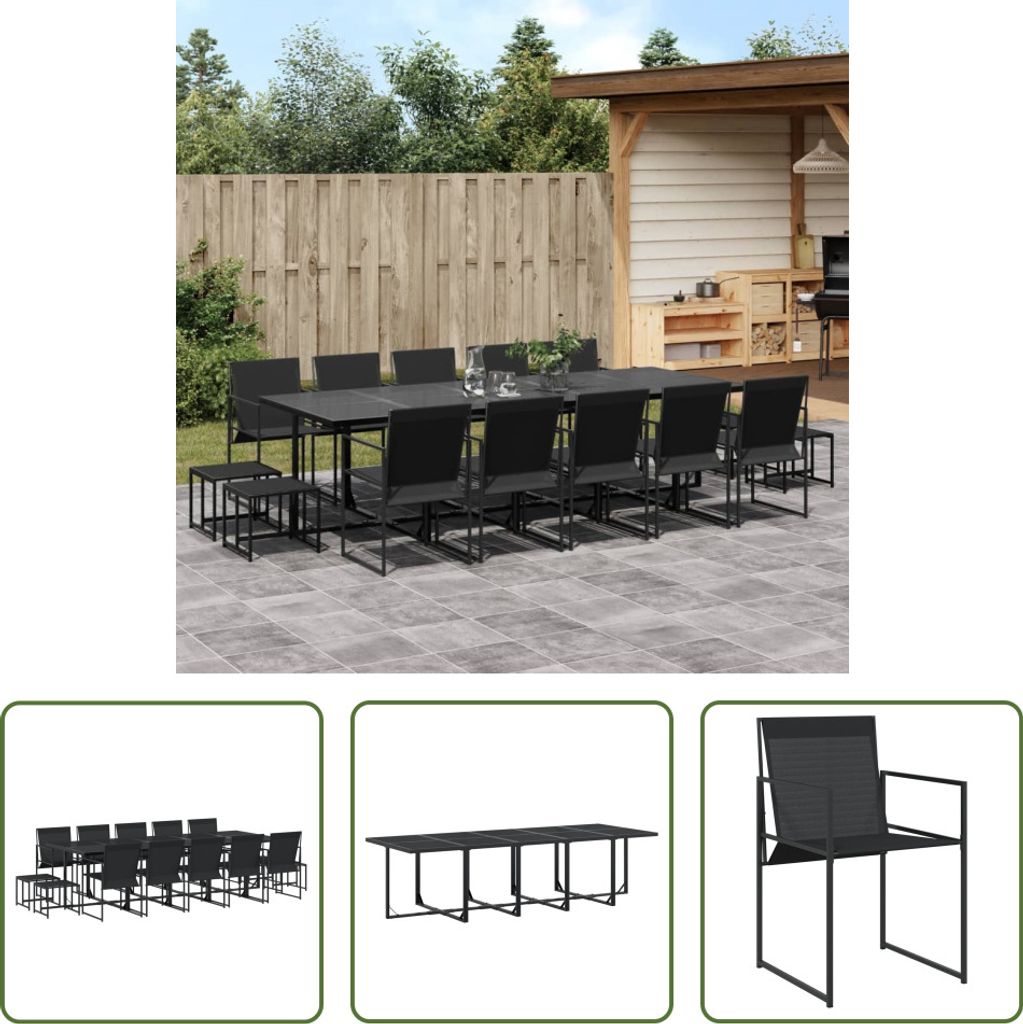 The Living Store 15-tlg. Garten-Essgruppe Schwarz Textilene Produktbild 