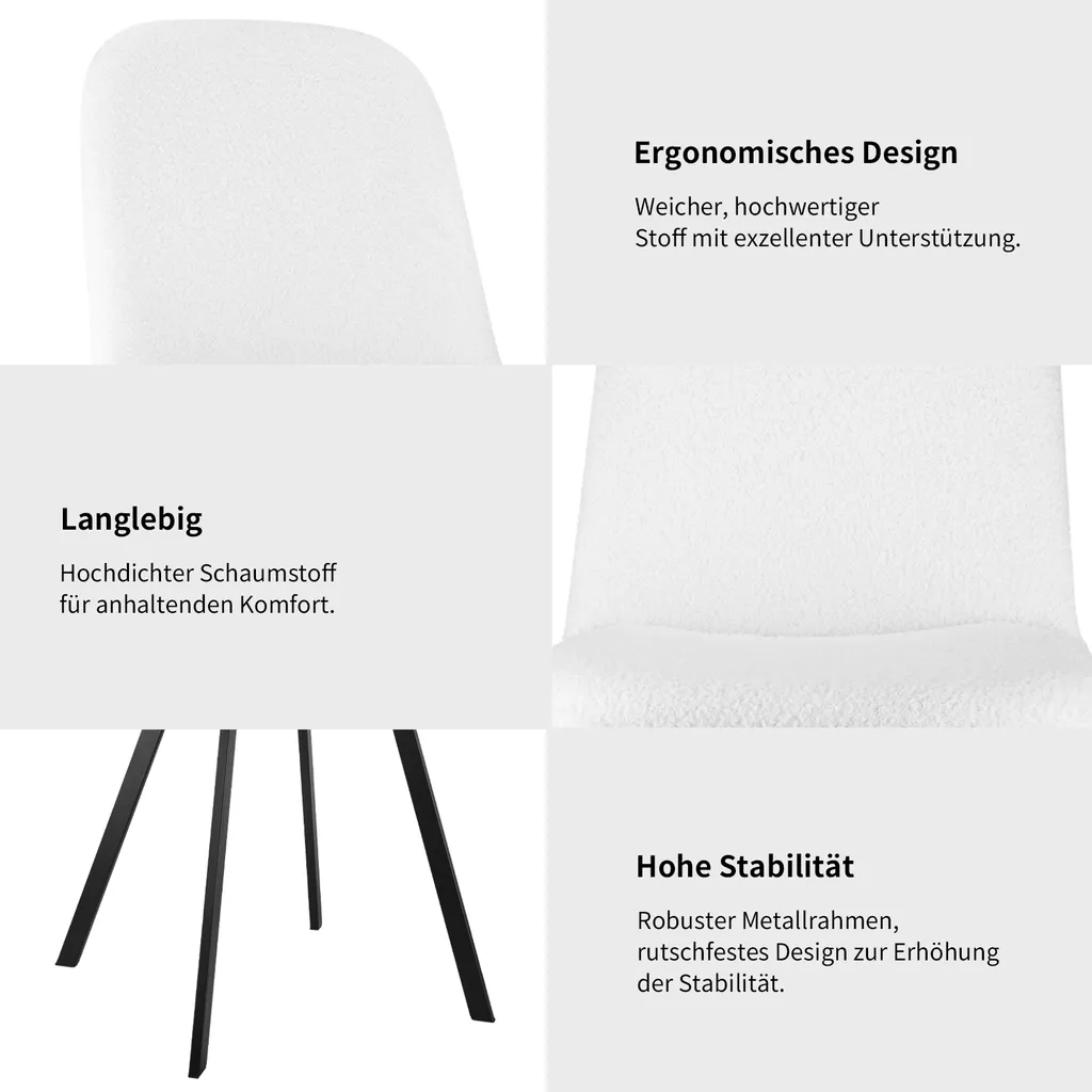 Chaises en tissu bouclé blanc matelassées lot de 4 design luxueux chic - 5