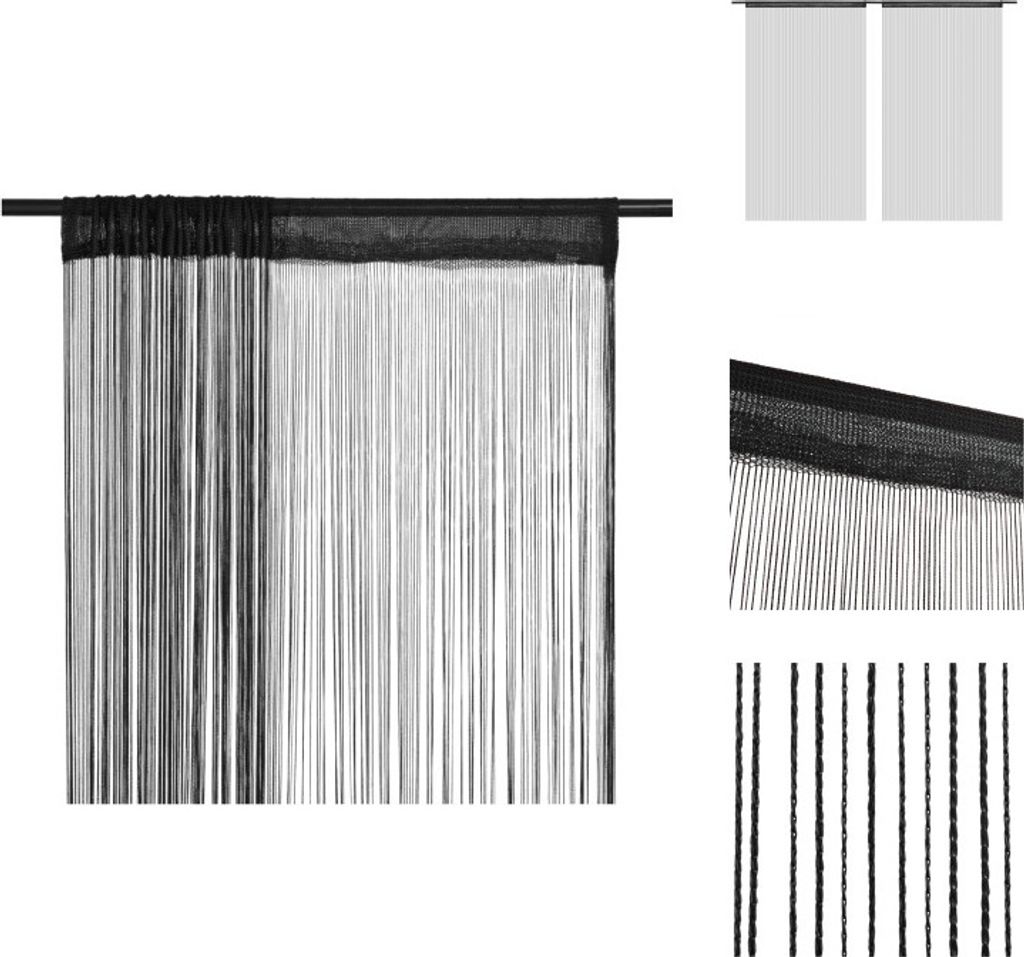 vidaXL Fadenvorhänge 2 Stk. 100 x 250 cm Schwarz - Vorhänge & Gardinen