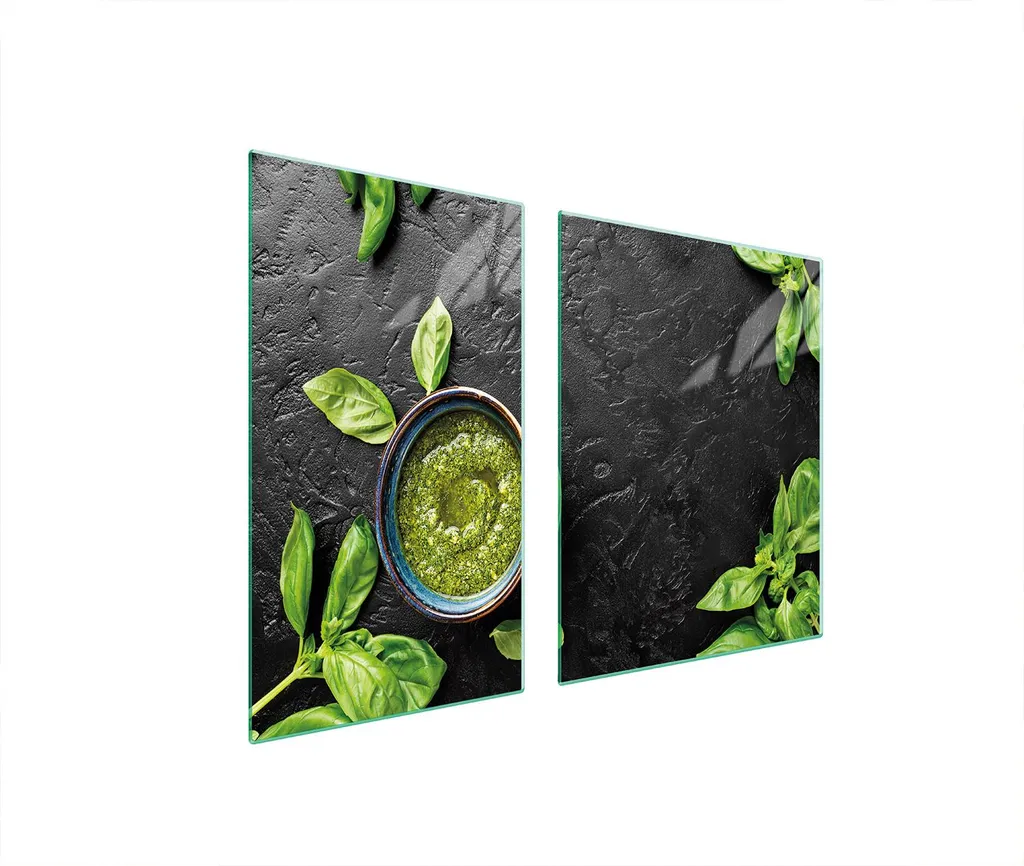 Copri Piano Cottura 100x52 Vetro Temperato Ardesia Basilico 2 Pezzi