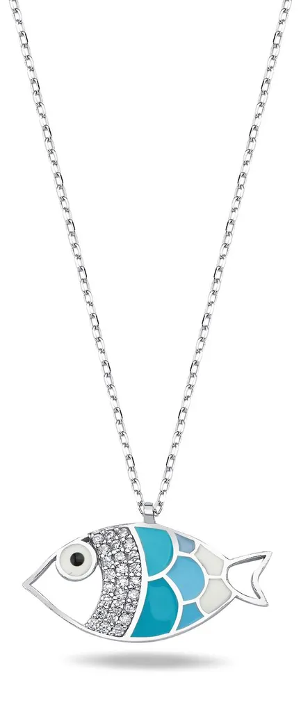 Collier poisson argent 925 cadeau idéal femme thème mer turquoise chic