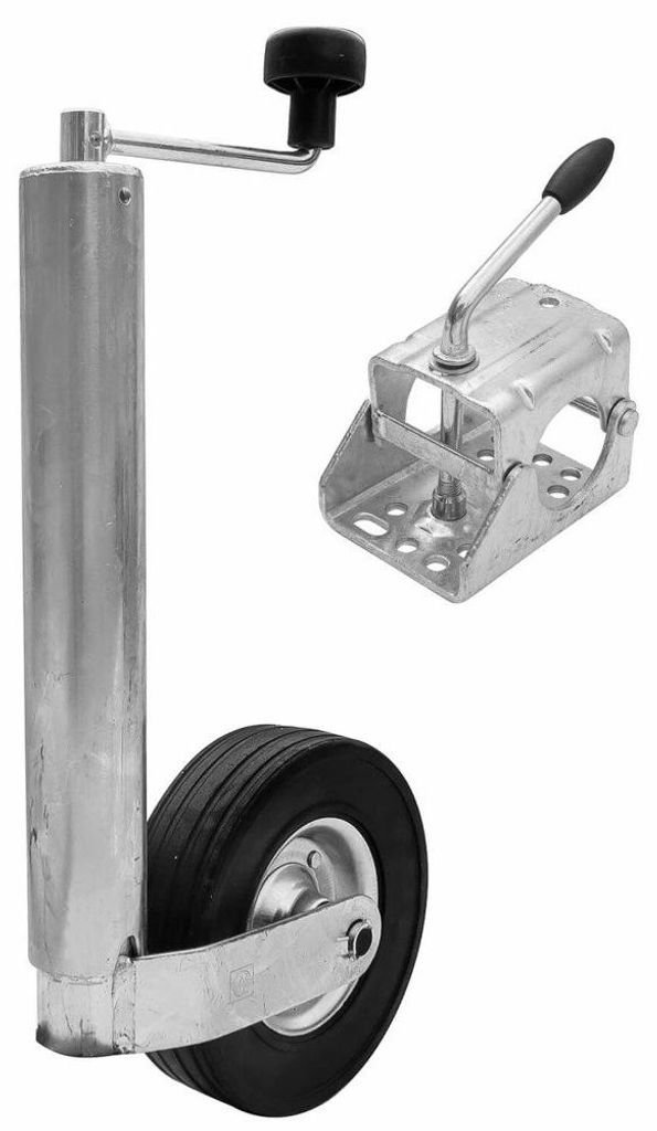 WINTERHOFF Stützrad ST60-255SB mit Klemme, 250 kg, Rohr 60 mm, Höhe 525-755 mm, Vollgummi 225x70, verzinkt, Rangierhilfe, für Anhänger