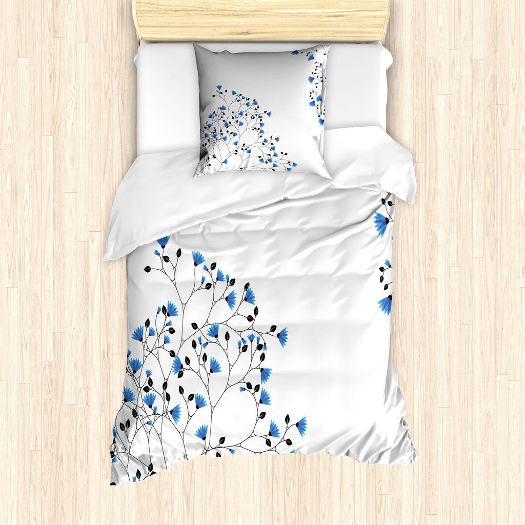 ABAKUHAUS Vintage Blue Bettbezug Set für Einzelbetten, Anemone Blanda, Milbensicher Allergiker geeignet mit Kissenbezug, 135 cm x 200 cm - 80 x 80...