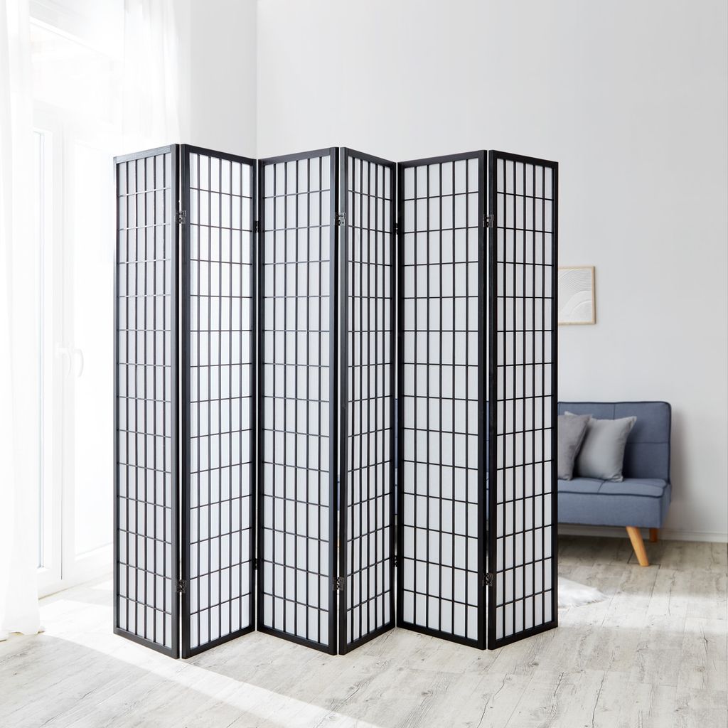 Homestyle4u Paravent Raumteiler 6 teilig Holz Schwarz Produktbild 