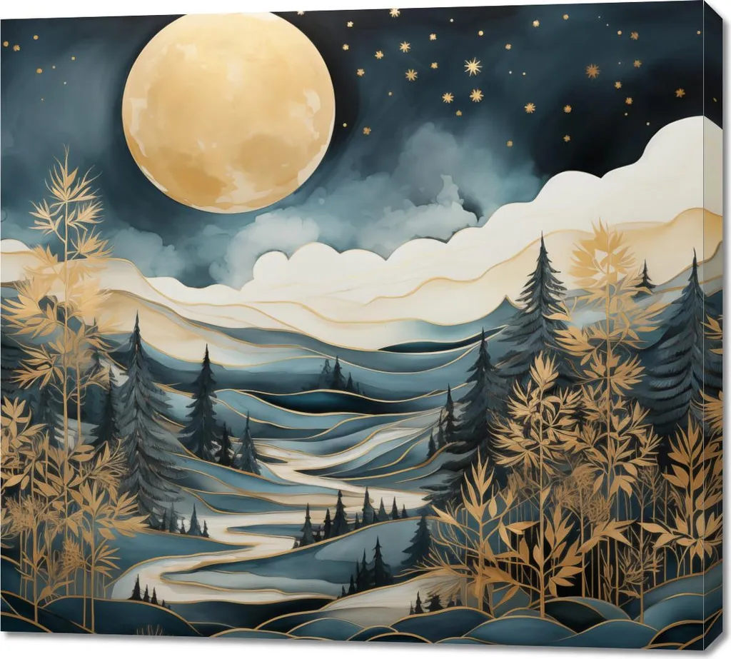 Quadro 100x90 Sussurri della Foresta Notturna | Tela Canvas Alta Qualità