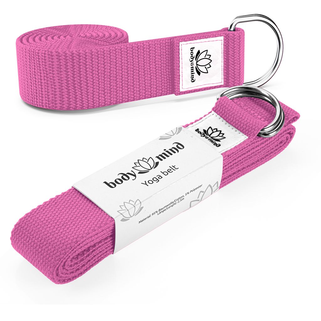 Body & Mind Yogagurt aus Baumwolle 2,5 m Rosenquarz - 100% Natur-Baumwolle Dehnhilfe für Yoga, Pilates & Fitness, Unisex Yoga Zubehör