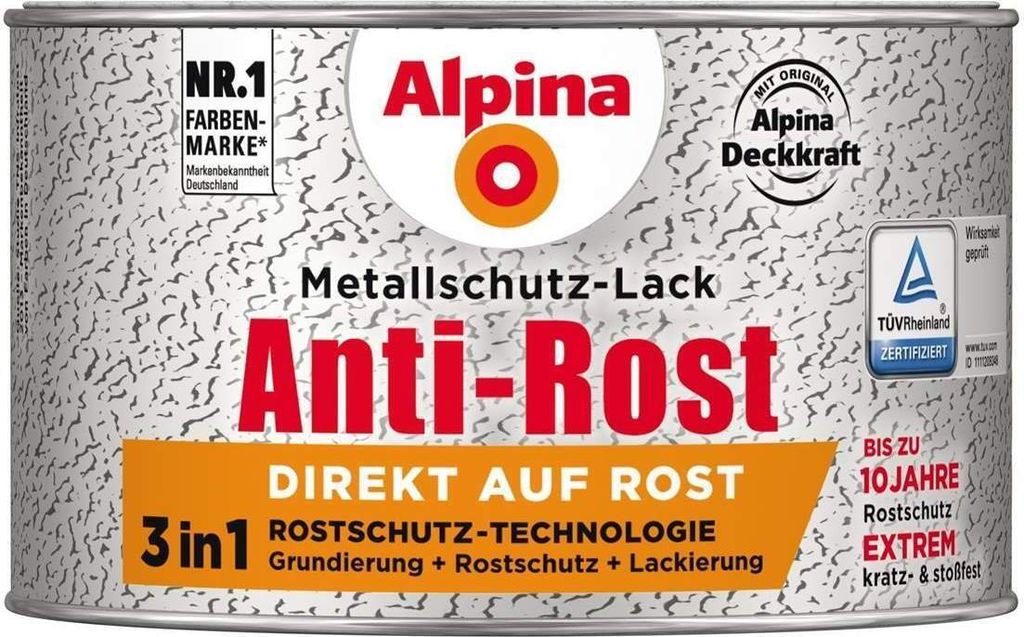 Alpina Metallschutz-Lack Anti-Rost 300 ml schwarz glänzend Produktbild 1