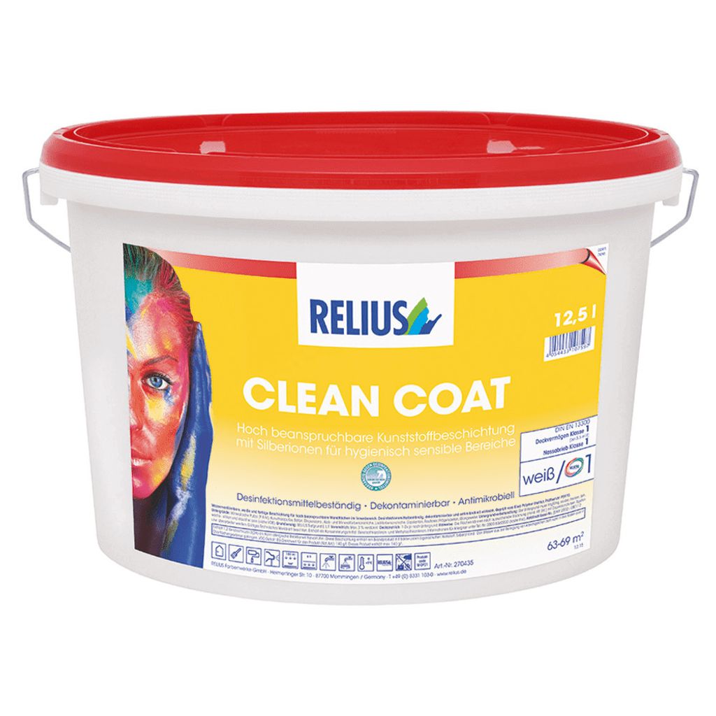 Relius Clean Coat weiß / Basis 1 12,5 Liter - Wasserbasierte Kunststoffbeschichtung für hygienisch stark beanspruchte Oberflächen