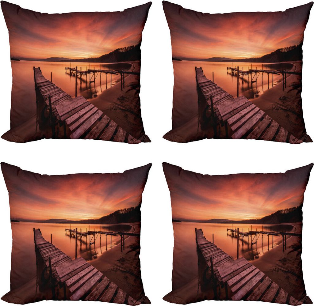 ABAKUHAUS Orange Kissenbezug Set (4 Stück), Dämmerung am Meer, Moderner Doppelseitiger Digitaldruck, 50 cm x 50 cm, Orange