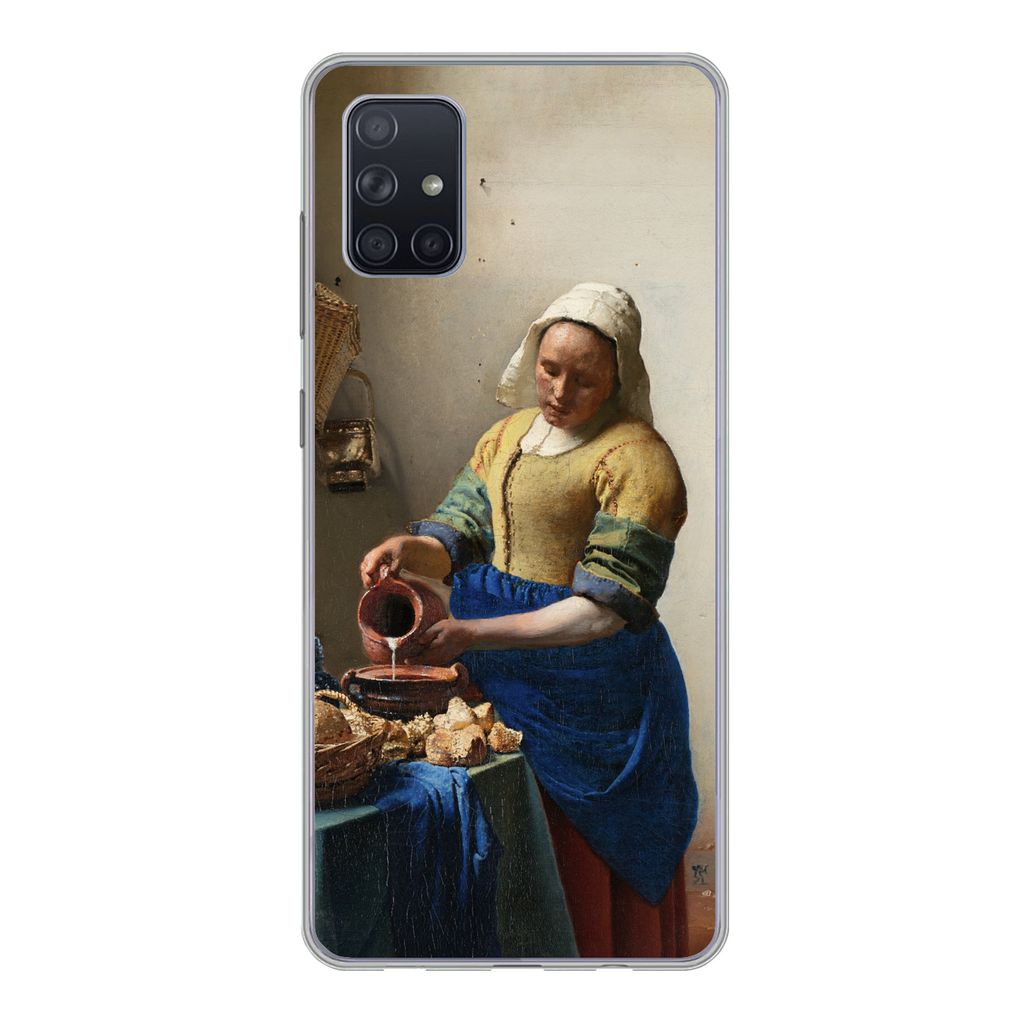 MuchoWow Handyhülle Schutzhülle Hülle für Samsung Galaxy A71 Das Milchmädchen - Vermeer - Alte Meister Silikon Softcase Handy Hülle - Karte...