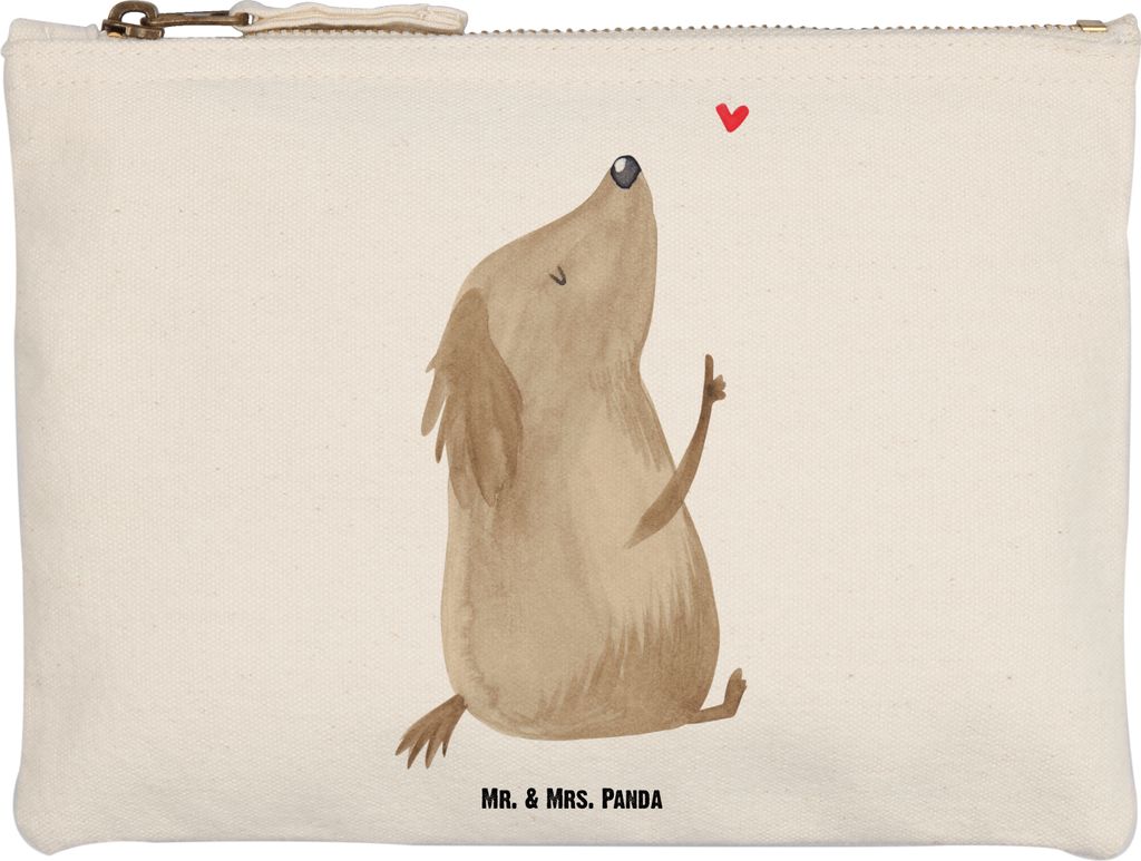 Mr. & Mrs. Panda Federtasche Hund Liebe Größe M - Weiß - Geschenk, Süß, Kosmetiktasche, Herz, Pouch, toiletry bag, Etui, Sprüche, beauty tasc...