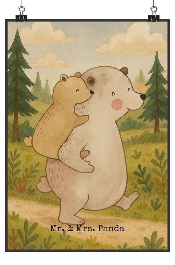 Mr. & Mrs. Panda Bild Papa Bär Design DIN A2 - Weiß - Geschenk, Vatertag, Wandbild, drucke, Geburtstag, Kunstdruck, Muttertag, Deko, Vater, wanddeko