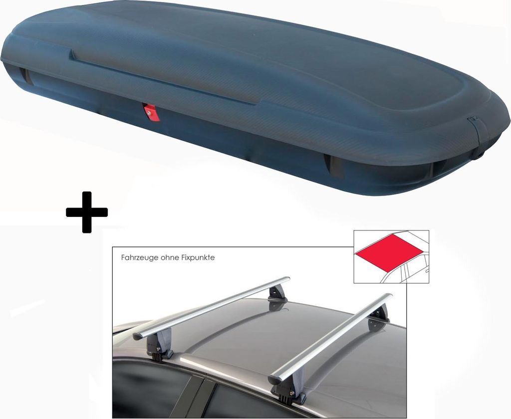 Dachbox VDPCA480 480 Liter carbonlook + Dachträger VDP Delta kompatibel mit für Jaguar E-Pace (X540) (5 Türer) ab 2017