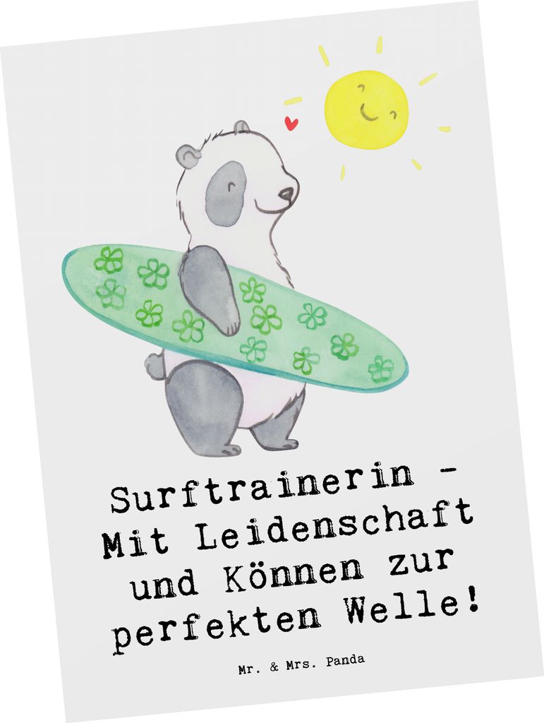 Mr. & Mrs. Panda Postkarte Surfen Trainerin - Weiß - Geschenk, Postkarten, Danksagung, Ansichtskarte, Wellenreiten, Surfunterricht, Fotokarte, per...