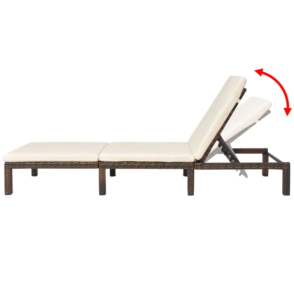 Chaise Longue Résine Tressée Brune Résistante avec Support vidaXL 195cm - 4