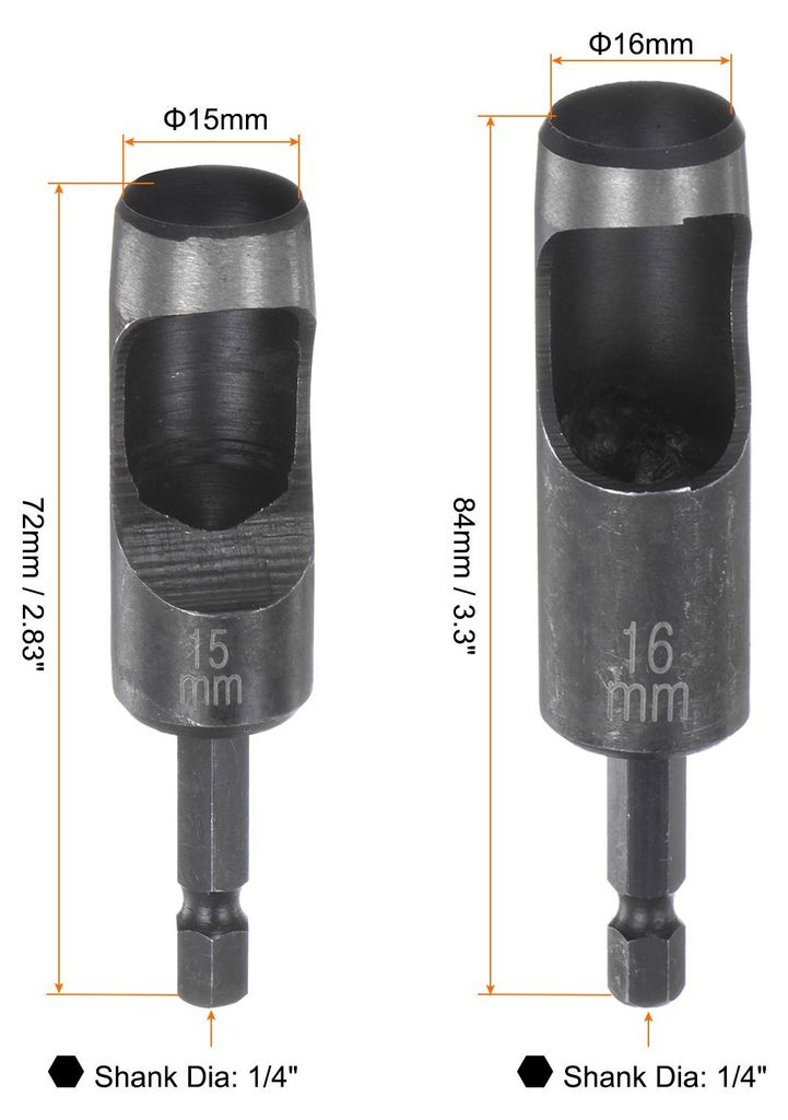 2 Stš¹ck 15mm,16mm Hohlstanze Leder, Runde Lochstanze Werkzeug mit 1/4 Sechskantschaft fš¹r Bohrer, Gš¹rtelstanzer Kohlenstoffstahl Einzelsta...