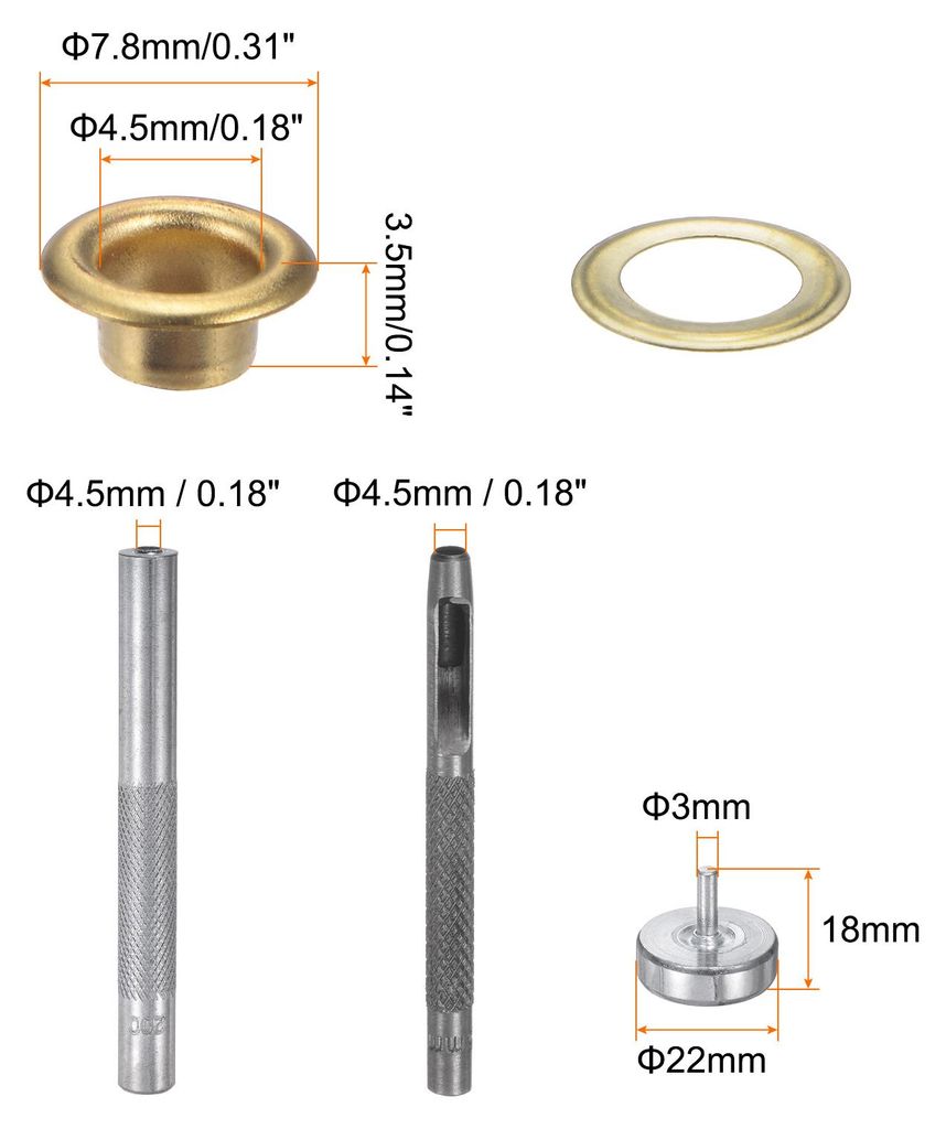 Grommet Werkzeug Kit, 100 Pcs 4,5mm ?sen mit 2 ?senzange & 1 Scheiben Set, Metall?sen Kupfer Tš¹lle Stanzwerkzeug fš¹r Stoff Planen Leder Geweb...