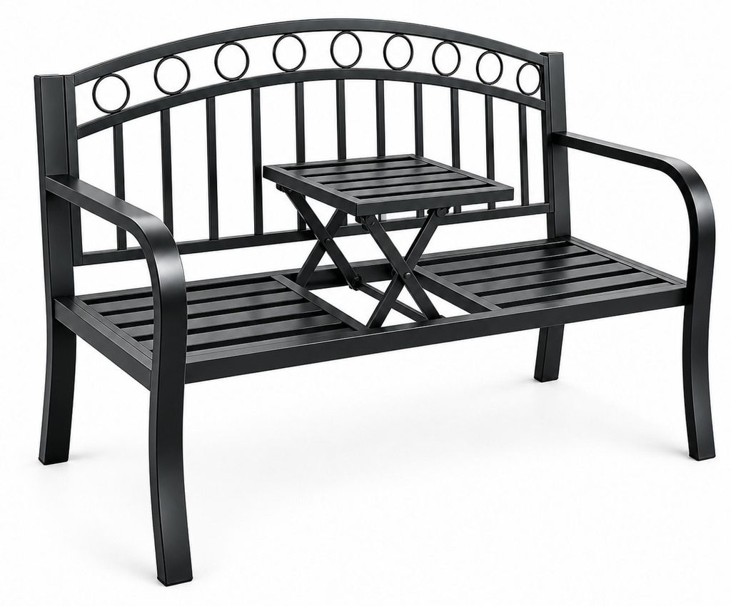 Aga Metall-Gartenbank mit ausklappbarem Tisch 127x53x84 cm Produktbild 
