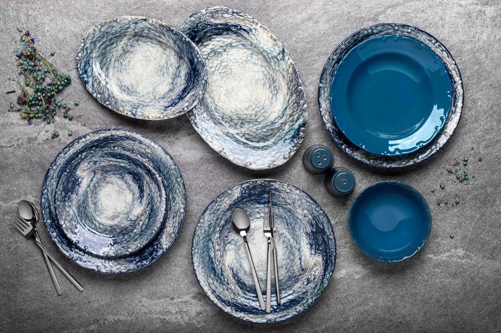 Hermia Concept, 58KKT000135, Tafelservice (29-teilig), Blau, 100 % PORZELLAN, 25 x 25 cm