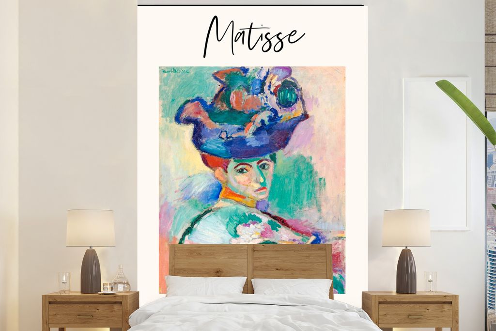 MuchoWow Fototapete für Wohnzimmer oder Schlafzimmer Wandtapete Vinyl Motivtapete Alte Meister - Matisse - La femme au Chapeau - 200x300 cm - Wa...