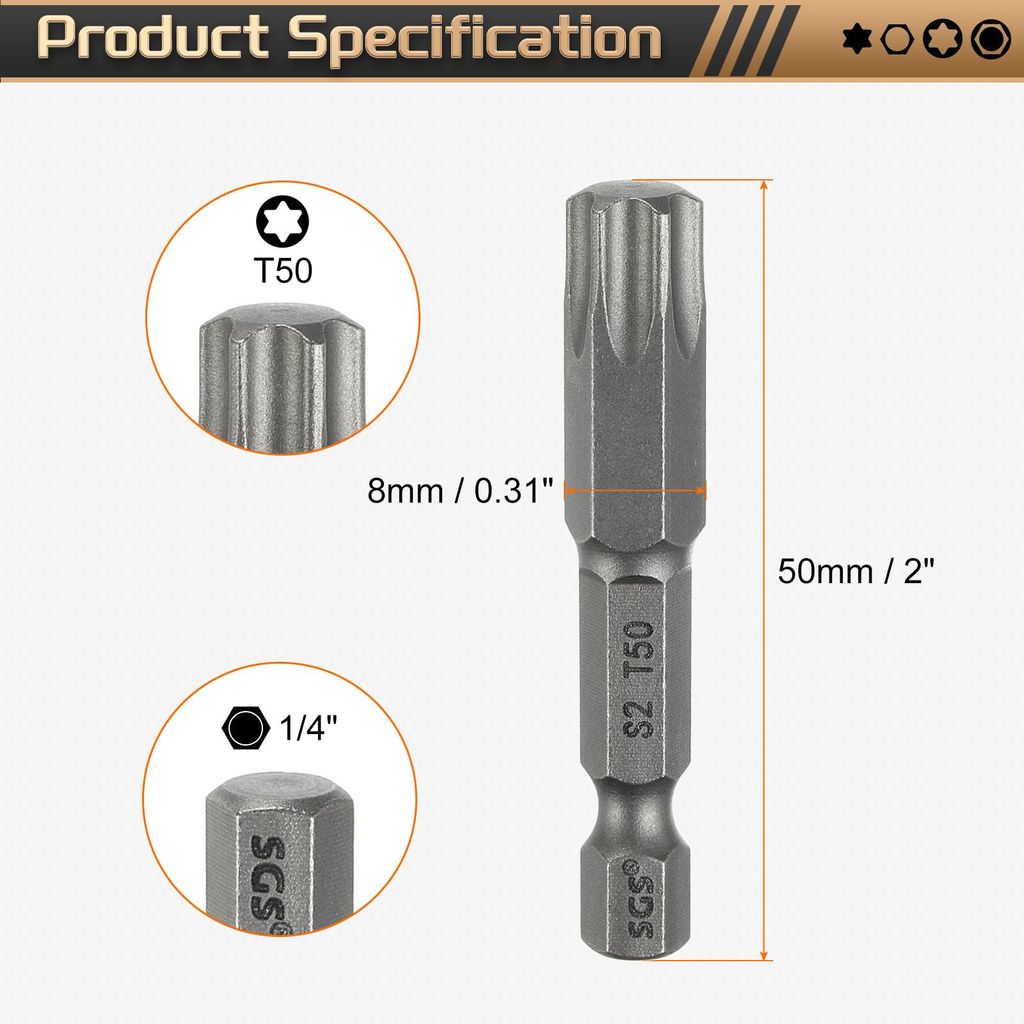 T50 Torx Bit Set Schraubendreher Bitsatz 1/4 Zoll Sechskantschaft 50mm Lang Magnetisch Hex Sechskant Ohne Loch Spitze Bohrer Bits S2 Stahl fš¹r T...