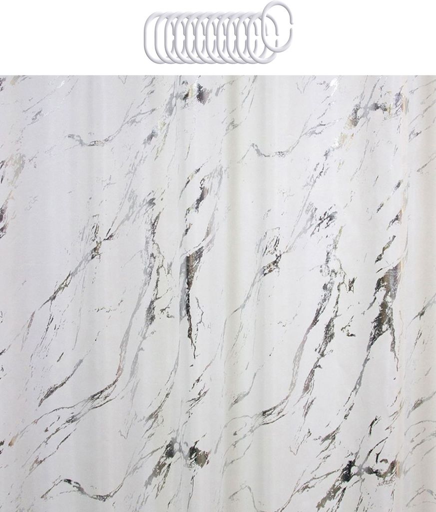 Duschvorhang aus Polyester, eleganter, silberner, heißgeprägter Marmor-Muster, wasserdichter Duschvorhang für ein s Badeerlebnis