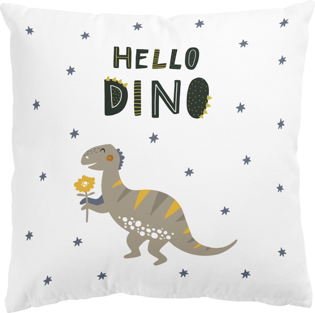 Dekokissen Tiere drinnen / Indoor Zierkissen Canvas waschbar Dinosaurier grau Sofakissen ohne Füllung