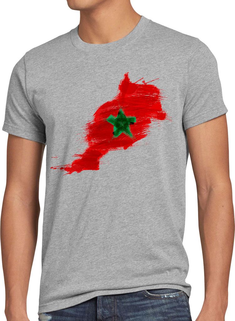 BaumwolleCloud Flagge Marokko Herren T-Shirt Fußball Sport Morocco WM EM Fahne