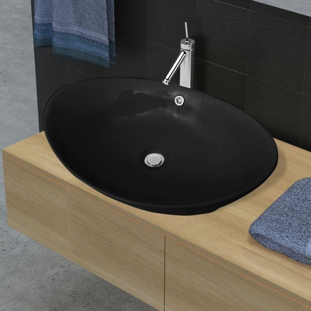 s Keramik Waschbecken Oval Schwarz
