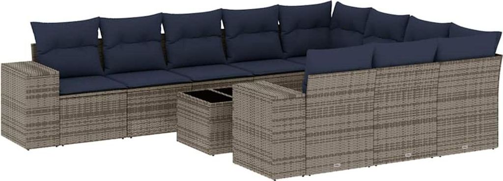 11-teiliges Gartensofa-Set mit Kissen, grau, Polyrattan