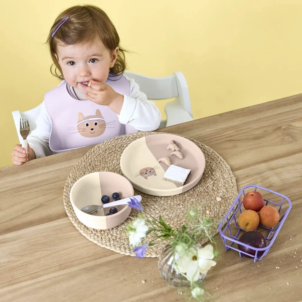 Assiette silicone pour bébé et petit enfant - Modèle chat ludique