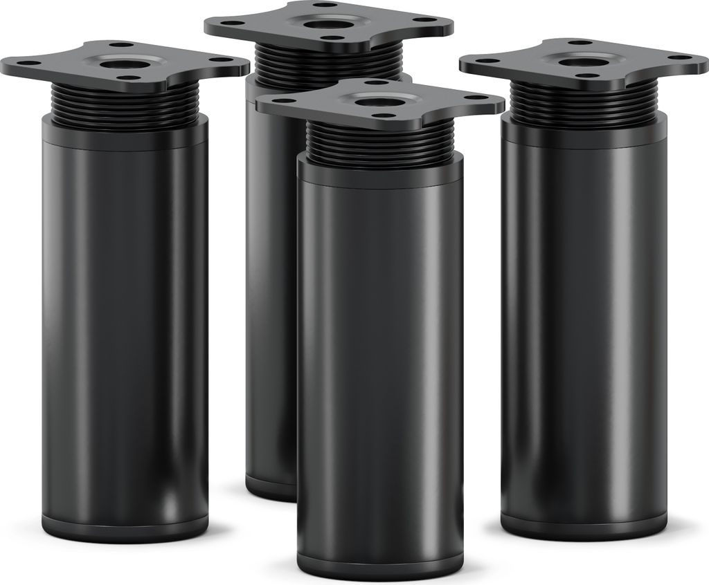 4er Set sossai moderne runde Möbelfüße in Schwarzmatt 100mm höhenverstellbar Schrankfüße Sockelfüße