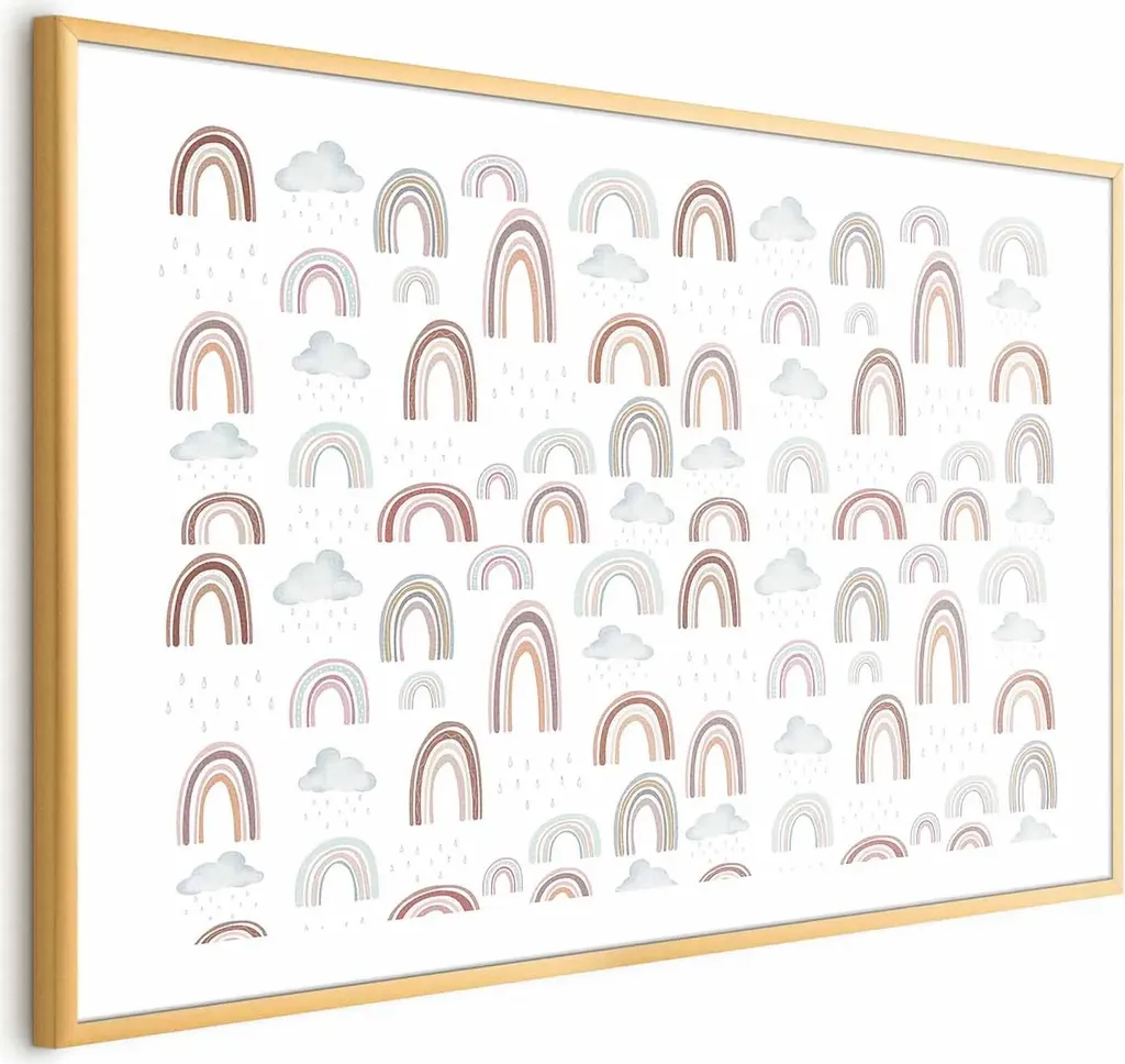 Quadro 60x40 Arcobaleno Pioggia - Cornice Oro e Margine Elegante