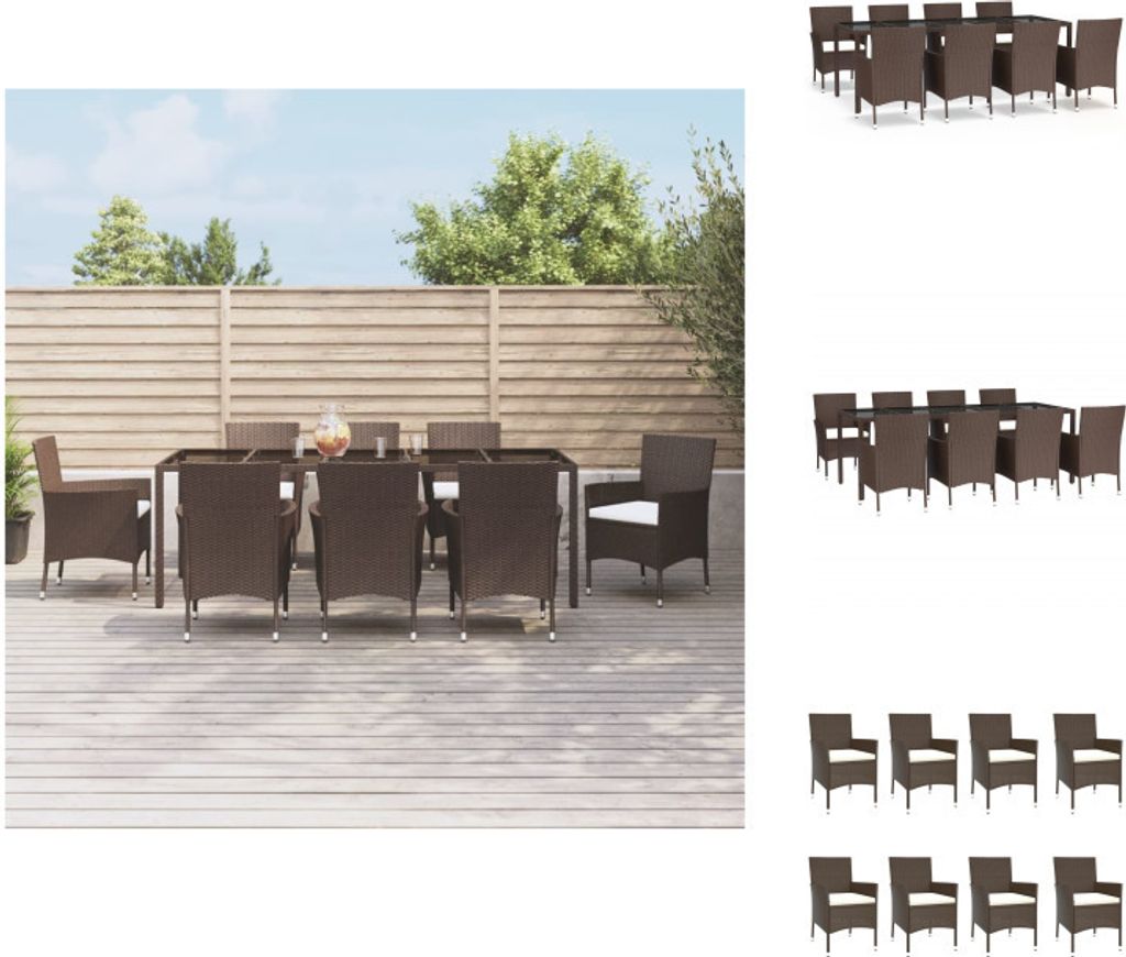 vidaXL 9-tlg. Garten-Essgruppe mit Kissen Braun Poly Rattan Produktbild 