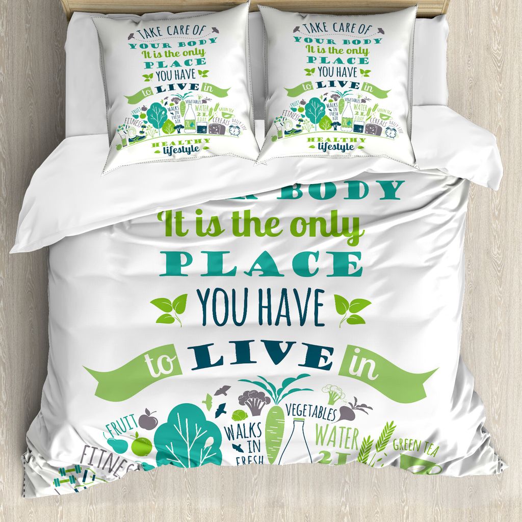 ABAKUHAUS Fitness Bettbezug, Positives Leben Phrase, Milbensicher Allergiker geeignet mit Kissenbezügen, 155 cm x 220 cm - 80 x 80 cm, Mehrfarbig