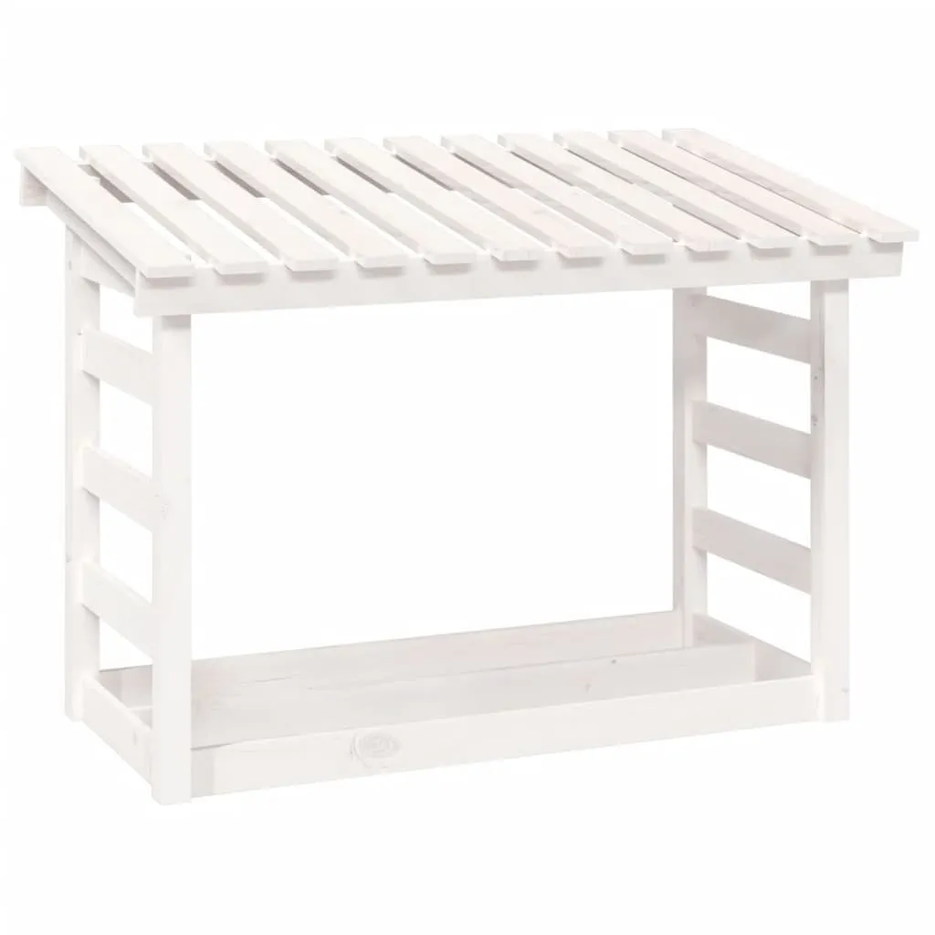 Porta legna bianco 108x64,5x78 cm in legno di pino massiccio