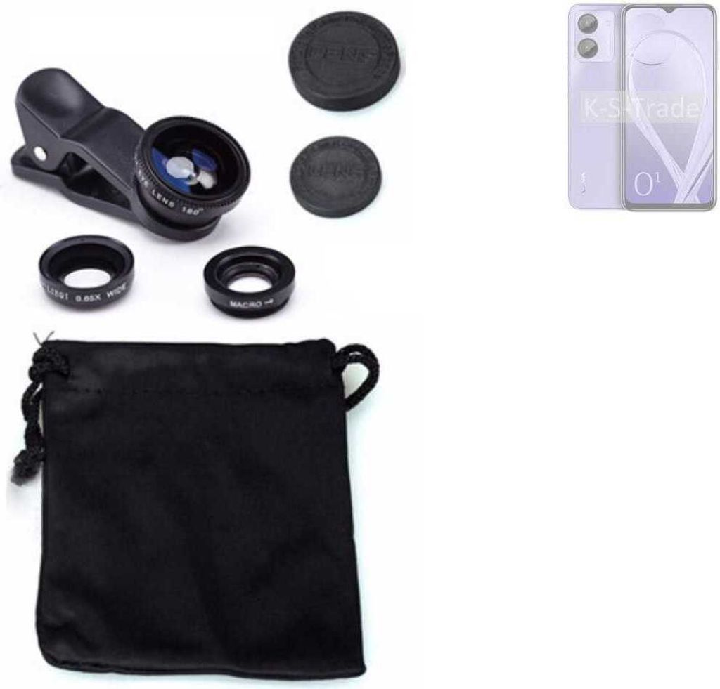 K-S-Trade Smartphone Kamera Linsen Set Kompatibel mit Lava O1 3in1 Clip-On Kamera Adapter Macro Weitwinkel FishEye Fischauge Objektiv Linse
