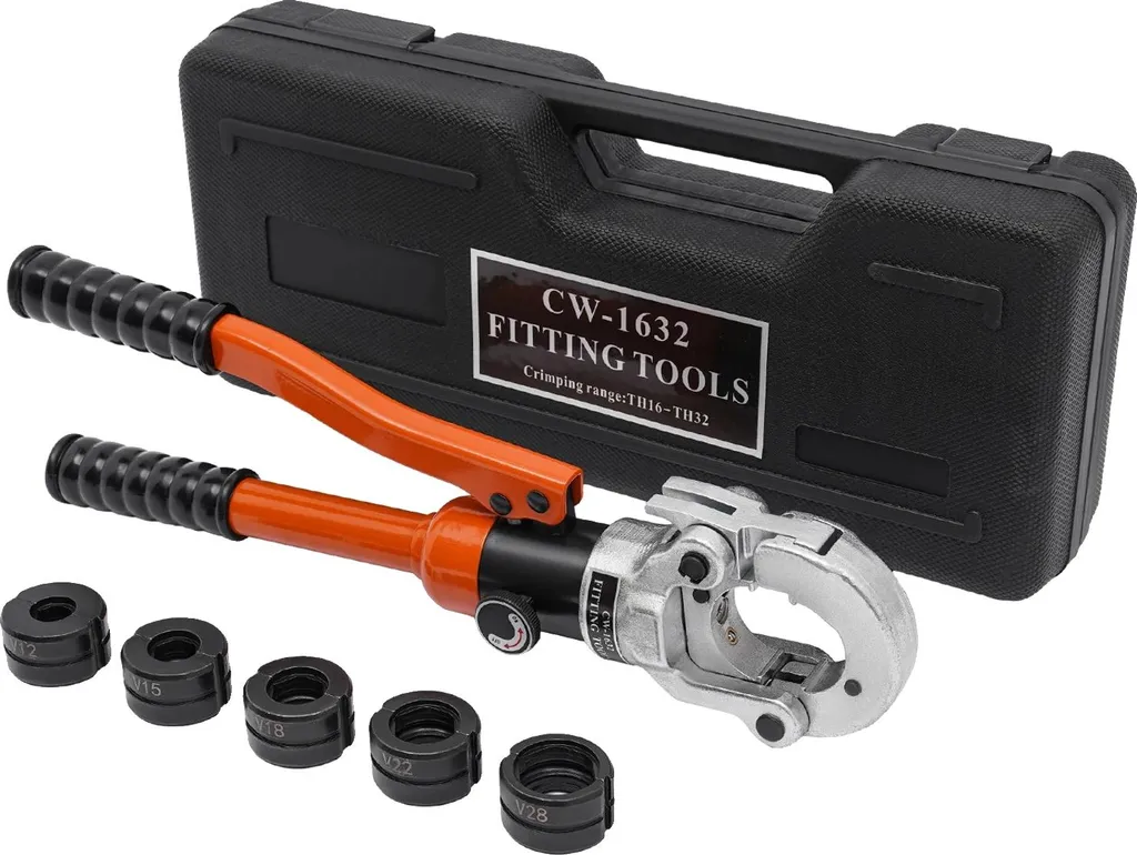 Pince hydraulique 80KN orange robuste avec jeux de matrices en V inclus