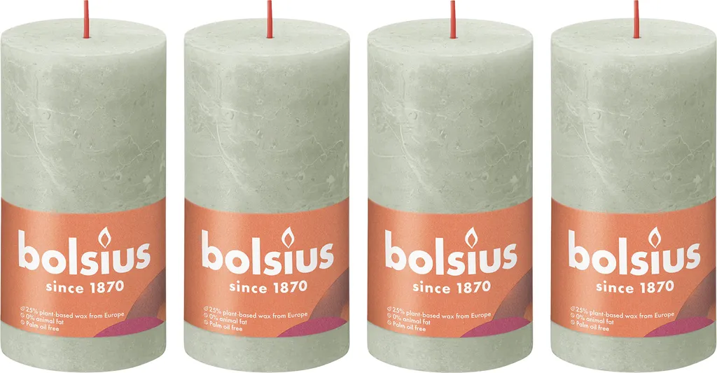 Lot de 4 bougies piliers Rustique 13 cm Vert brumeux pour décoration chic